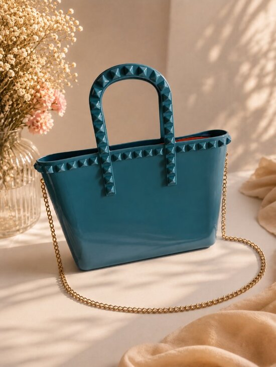 Handbags - Blue Jelly Mini Satchel Studded Crossbody Gold Chain Cute Y2K Bag